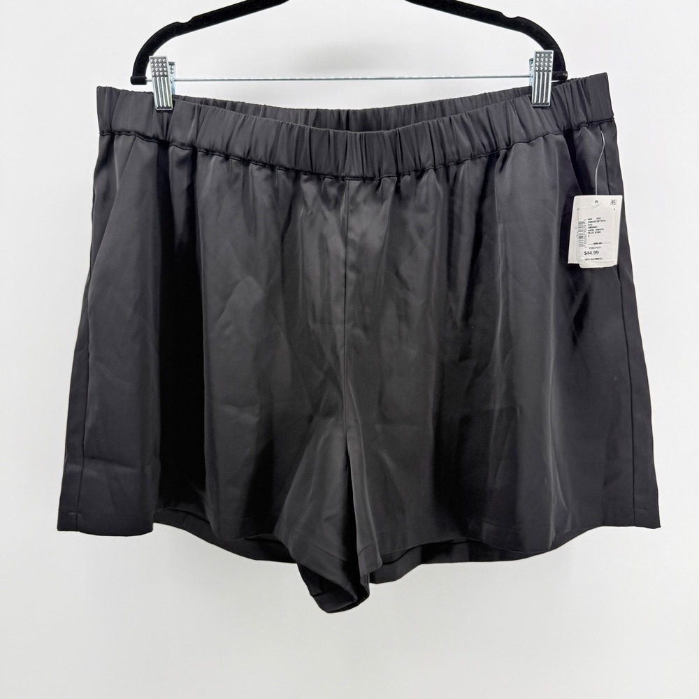 Good American Satin Shorts Black Elastic Waist GWB0085 Size 5 NEW
